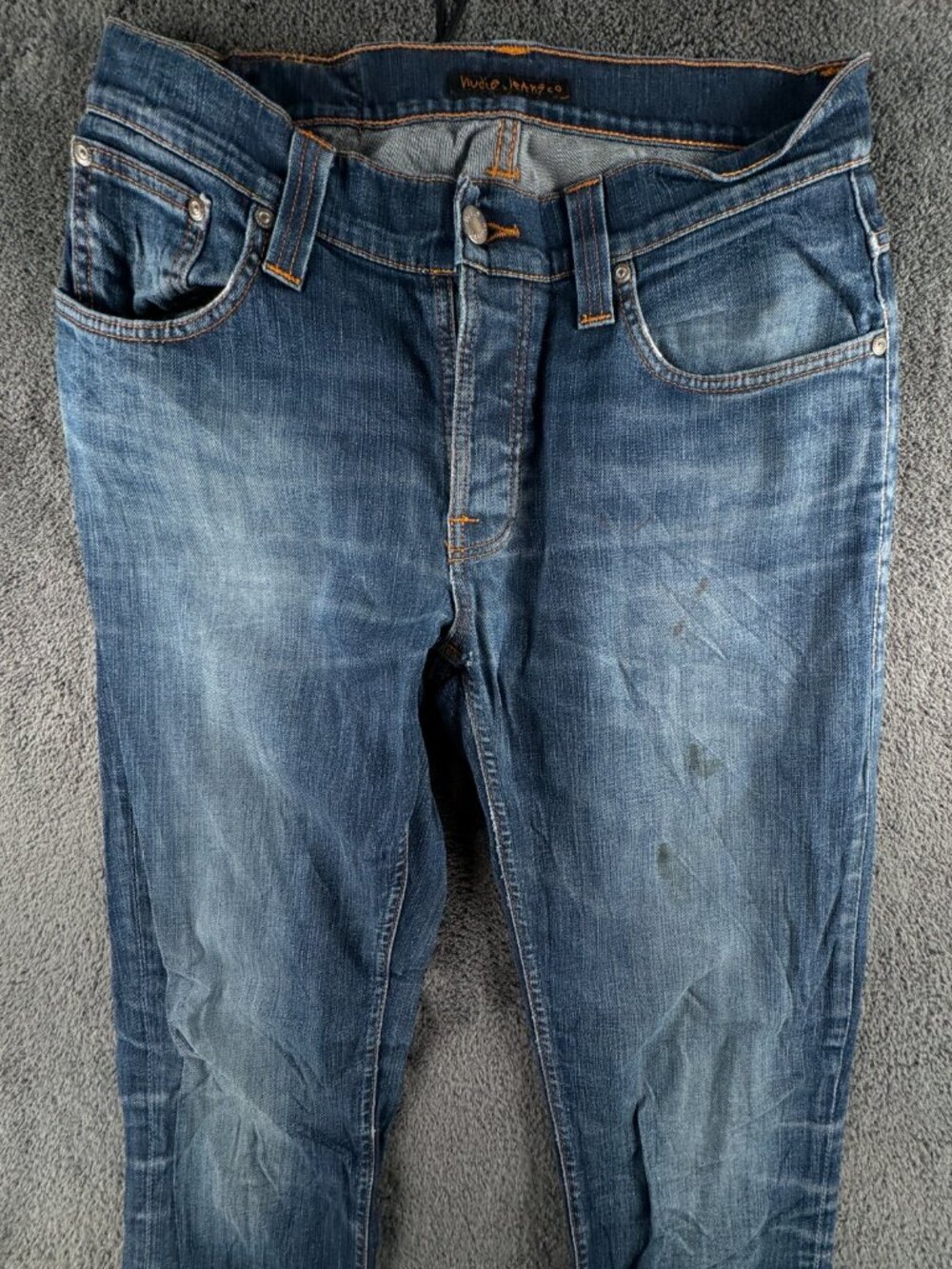 Nudie Jeans Co Mens Jeans Denim Pants Trouser Size 32x34 Grim Tim White Knee